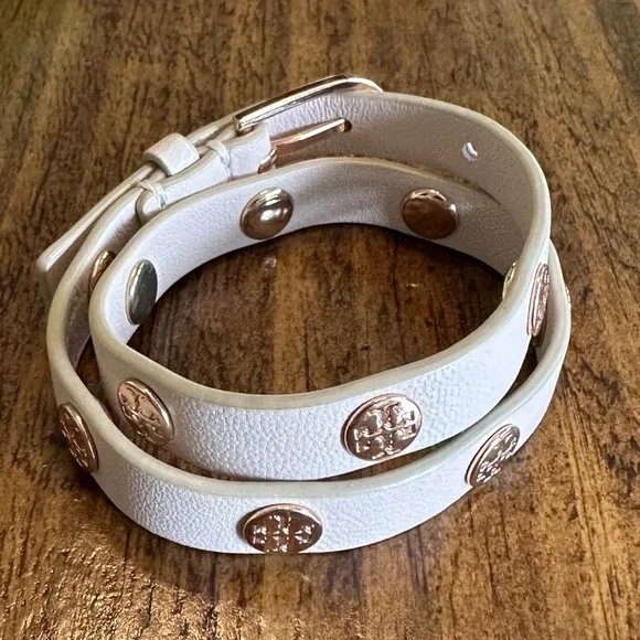 Tory BurchDouble-Wrap Logo Studded Bracelet, Light Oak/Rose Gold